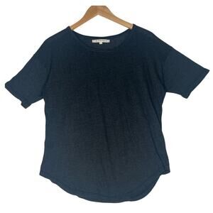 Xirena Black Rolled Neckline Round Hem Tshirt Basics Neutrals Quiet Luxury